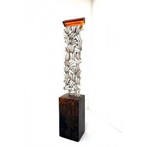 Shakil Ismail, 4 x 22 Inch, Metal Sculpture with Glass & Agate Stone, Sculpture, AC-SKL-129